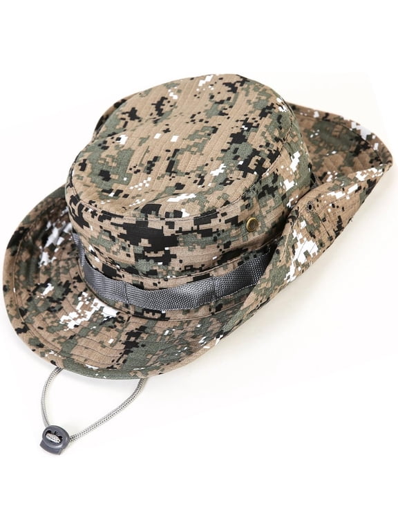 Wide Brim Boonie Hat, Men & Women Top Camo Bucket Hats for Safari Military Beach