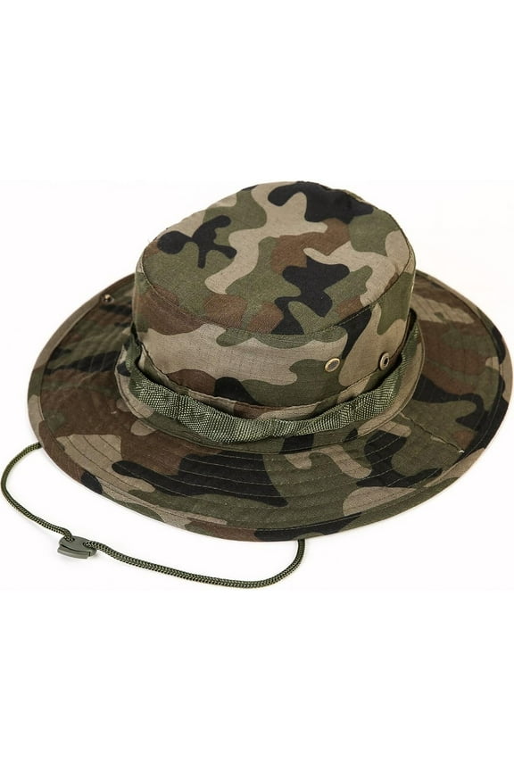 Wide Brim Boonie Hat, Men & Women Top Camo Bucket Hats for Safari Military Beach