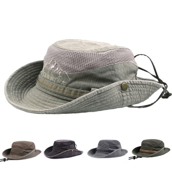 Wide Brim Boonie Hat Sun Hats for Men Women Summer Outdoor Packable Fishing Bucket Hat Beach Sun Hat with String for Women Men Ventilation Mesh QURATI Black One Size