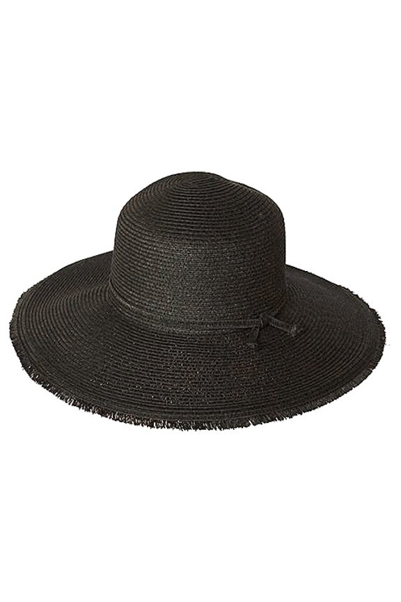 Wide Brim Braded Paper Straw Hat w/ Frill - Black - HT-ST255BK