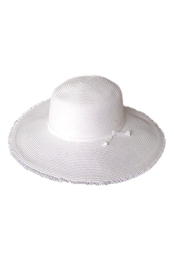Wide Brim Braded Paper Straw Hat w/ Frill - Black - HT-ST255BK