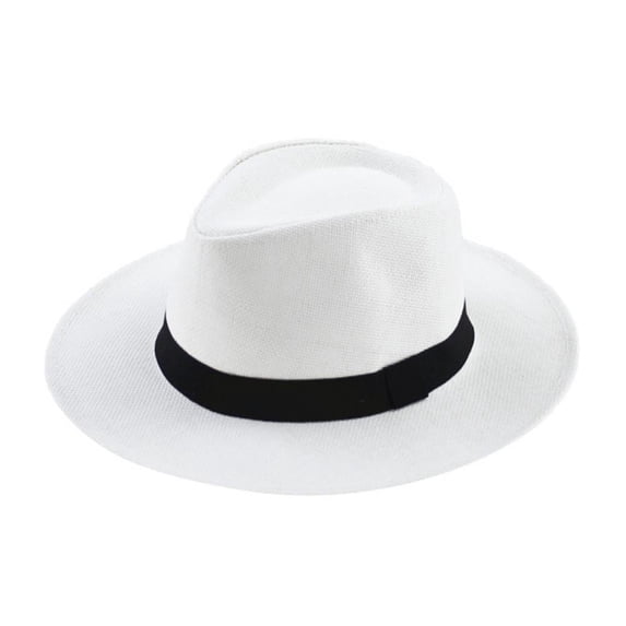 Wide Brim Breathable Straw Panama Hat, Foldable Trilby Fedora Sun Cap, Unisex Beach Party Costume Headwear, Lightweight Casual Straw Cap for Vacation, Stroll and Retro Event Outfit Collocation,WH1