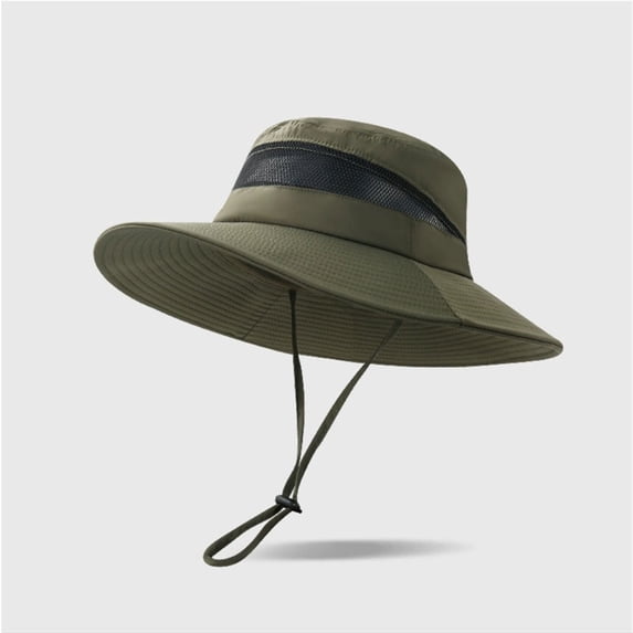 Wide Brim Bucket Hat with Adjustable Chin Strap, UPF Sun Protection Fishing Hat for Women Men, Breathable Mesh Summer Sun Hat for Hiking and Camping, Quick-Dry Sun Hat for Outdoor Adventures Green