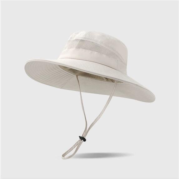 Wide Brim Bucket Hat with Adjustable Chin Strap, UPF Sun Protection Fishing Hat for Women Men, Breathable Mesh Summer Sun Hat for Hiking and Camping, Quick-Dry Sun Hat for Outdoor Adventures Beige