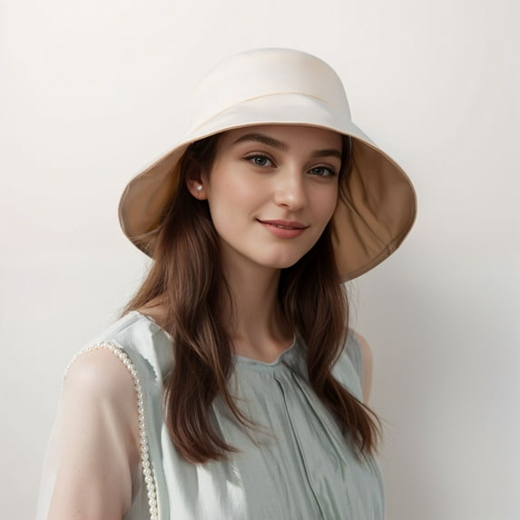 Wide Brim Bucket Hat Back Bow Detail for Sun Protection and Stylish Summer Looks - Beige