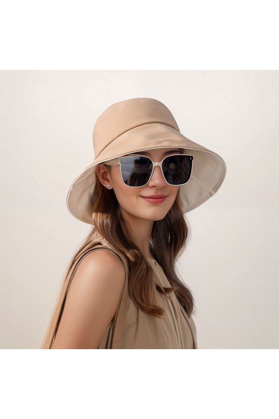 Wide Brim Bucket Hat Back Bow Detail for Sun Protection and Stylish Summer Looks - Khaki