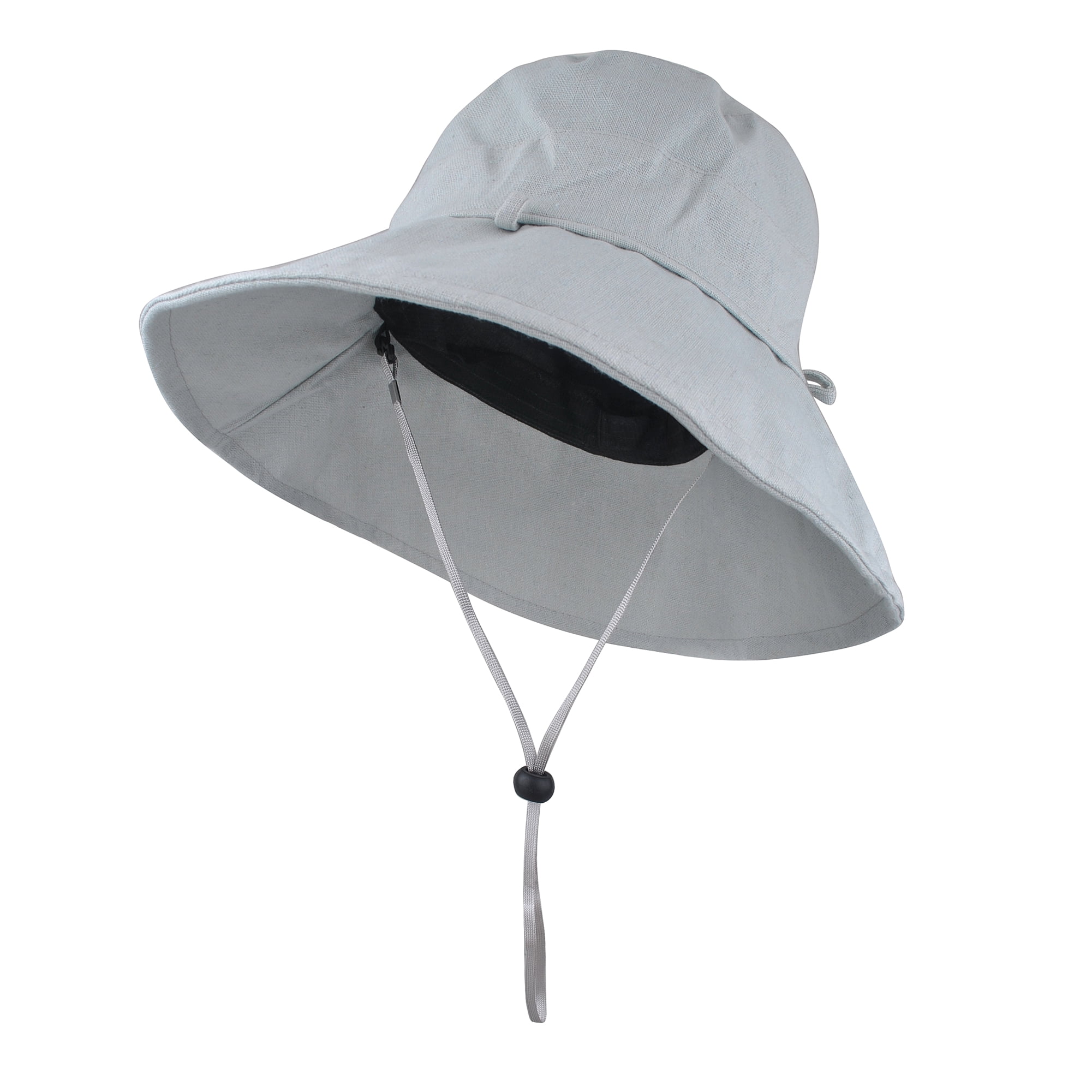★VARZAR★ Wide Brim Washed Bucket Hat Gray Wide Brim Bucket Hat with Strings, Floppy Sun hat for Women