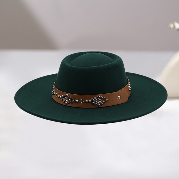 Wide Brim Cowboy Hat With Decorative Oval Detailing For Everyday Outdoor Wear In All Seasons End, Dark Green