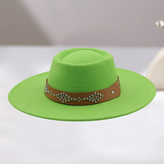 Wide Brim Cowboy Hat With Trim Oval For Allseason Outdoor Warm Classic Western Headwear Leatherband Styling, Light Green