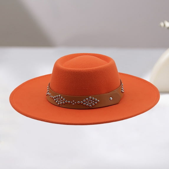 Wide Brim Cowboy Hat With Trim Oval For Allseason Outdoor Warm Classic Western Headwear Leatherband Styling, Orange