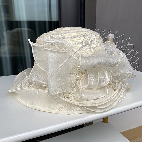 Wide Brim Fascinator Hat for Women Church Wedding Tea Party Bridal Dress