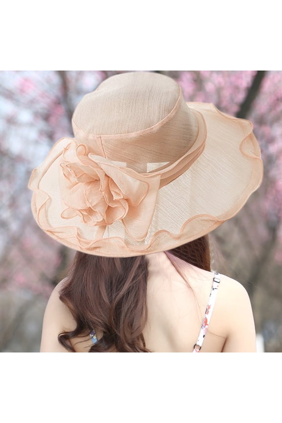 Wide Brim Faux Linen Sun Hat for Women, Elegant Tea Party and Garden Party Accessory with Structured Crown