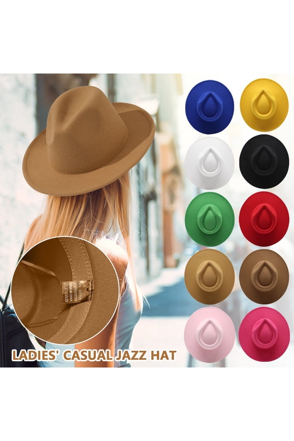 Wide Brim Fedora Hats for Women & Men Classic Dress Panama Hat Adjustable Felt Hat Camel