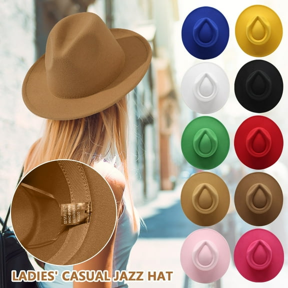 Wide Brim Fedora Hats for Women & Men Classic Dress Panama Hat Adjustable Felt Hat Royal Blue