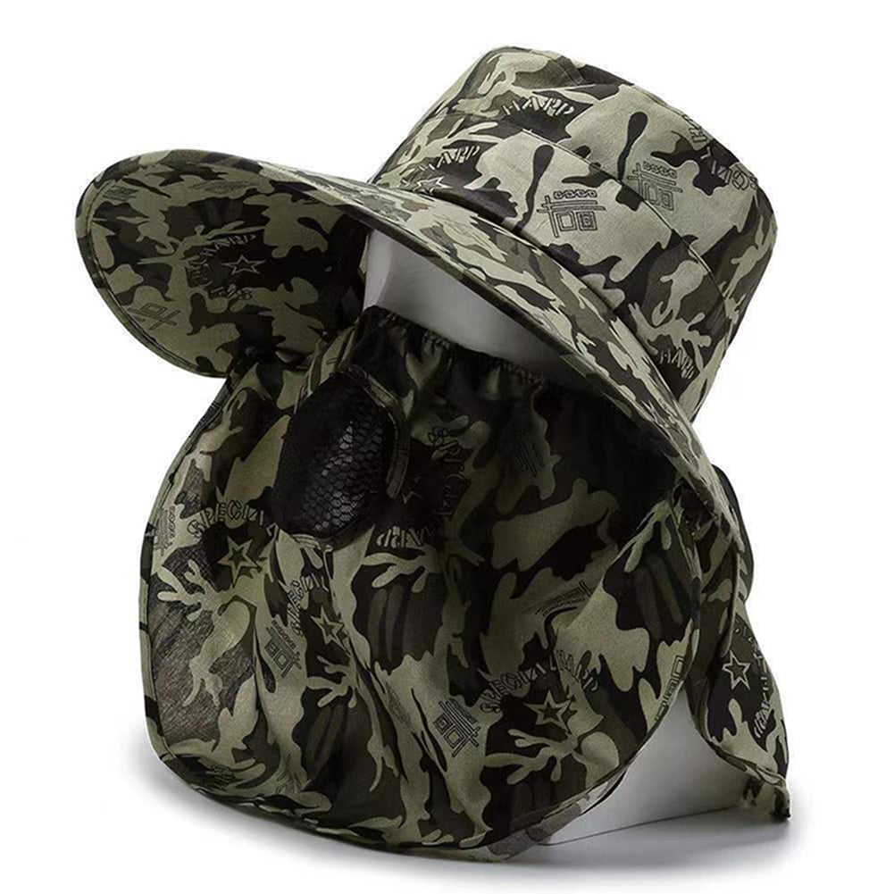 Wide Brim Fishing Hat For Men Breathable Mesh Beach Cap Camouflage