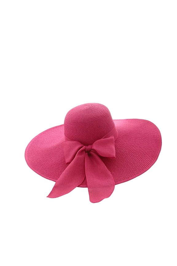Wide Brim Floppy Hat with Decorative Bow for Women Lightweight Breathable Sun Protection Summer Hat UV Shield Cap,Color Hot Pink