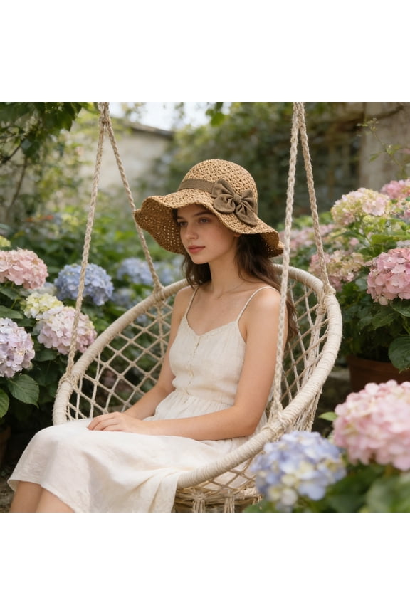 Wide Brim Floppy Straw Hat, UPF 50+ Sun Hat with Bowknot, Foldable & Adjustable Strap, for Beach Travel Gardening, Lightweights & Breathable, 13.77x13.77x3.93in
