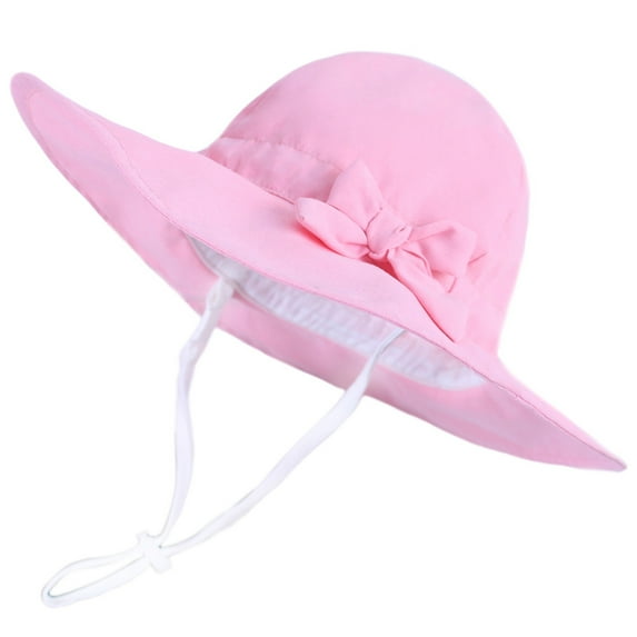 Wide-Brim Hat Pink Kids Solid Color Beach Sun Hat with Neck Flap UPF 50+ Protection Foldable and Adjustable for Boys and Girls #1-2 Years