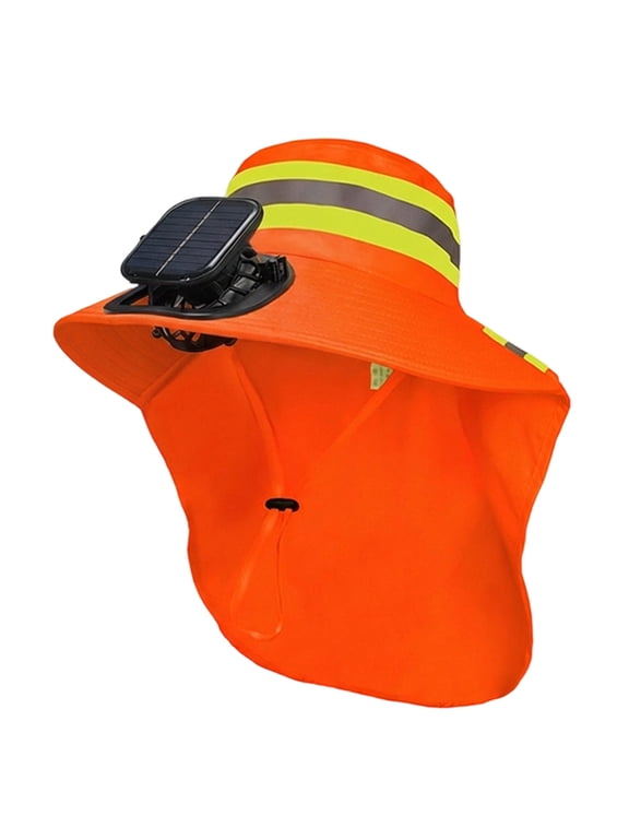 Wide Brim Hat with Solar Powered Fan High Vis Reflective Sun Hat with Neck Flap UV Protection Cooling Work Hat for Construction Gardening Farming Outdoor