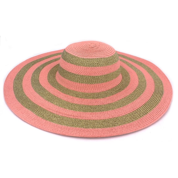 Wide Brim Hat - Straw Hat: Two Tone Paper Straw Wide Brim Hat - Peach/Gold - HT-ST1170PIGD