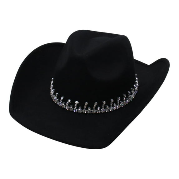 Wide Brim Hat Summer Decorative Western Cowboy Hat for Party Outdoor Camping Black