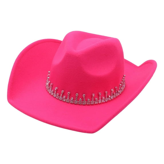 Wide Brim Hat Summer Decorative Western Cowboy Hat for Party Outdoor Camping Rose Red
