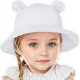 thumbnail image 1 of Wide Brim Hats Cute Baby summer Sun hat UPF 50+ toddler Adjustable bucket hats sun protective with Chin Strap for kids boys and girls white 6-12 Months, 1 of 7