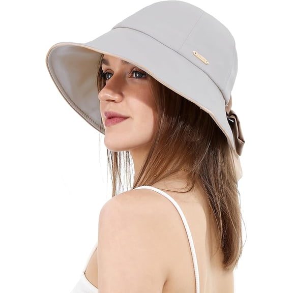 Wide Brim Hats Foldable Sun Hats for Women uv Protection Bowknot Bucket hat Adjustable hat with Ponytail Hole
