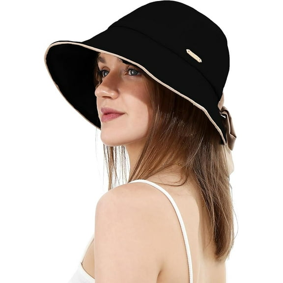 Wide Brim Hats Foldable Sun Hats for Women uv Protection Bowknot Bucket hat Adjustable hat with Ponytail Hole