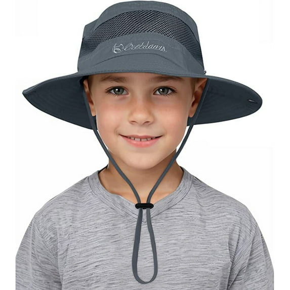Wide Brim Hats Kids Outdoor Mesh Cowboy Hat UPF 50+ Summer Sun Hat Wide Brim Bucket Hat Beach Hiking Safari Hat Dark Grey