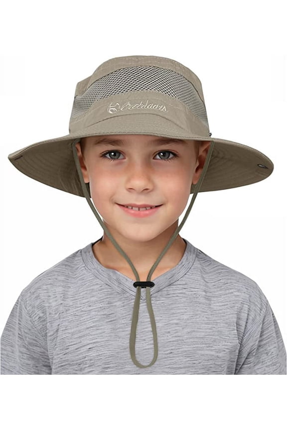 Wide Brim Hats Kids Outdoor Mesh Cowboy Hat UPF 50+ Summer Sun Hat Wide Brim Bucket Hat Beach Hiking Safari Hat Khaki