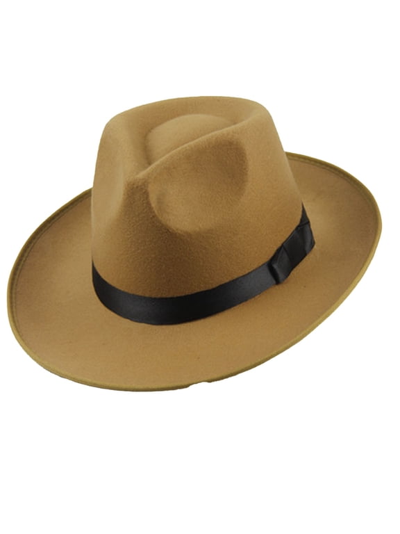 Wide Brim Hats for Men, Comdrip Men Women Hard Wide Brim Panama Hat Autumn Vintage Cap Fedora Hats for Men Women Felt Jazz Hat Wide Brim Panama Hat with Belt Felt Hat Khaki One Size
