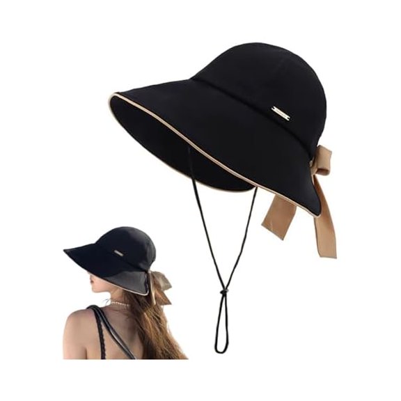 Wide Brim Hats for Woman Foldable Hats Sun Hats for Women uv Protection Bowknot Bucket hat Adjustable hat with Ponytail Hole