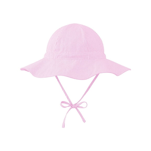 Wide Brim HatsCotton Kids Bucket Hat Ruffled Summer Sun Protection Beach Hat for Toddler Baby Girls Pink Stripe 2-4T