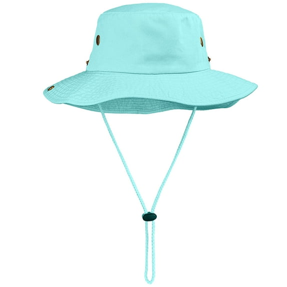 Wide Brim Hiking Fishing Safari Boonie Bucket Hats 100% Cotton UV Sun Protection For Men Women Outdoor Activities L/XL Aqua