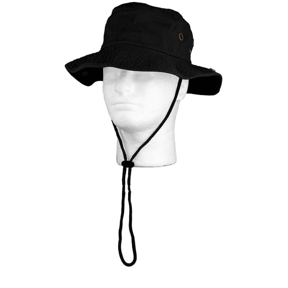 Wide Brim Hiking Fishing Safari Boonie Bucket Hats 100% Cotton UV Sun Protection For Men Women Outdoor Activities L/XL Black