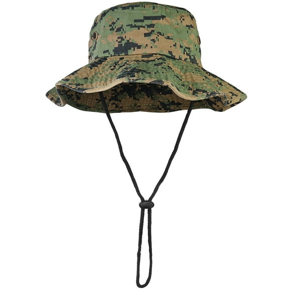 Wide Brim Hiking Fishing Safari Boonie Bucket Hats 100% Cotton UV Sun Protection For Men Women Outdoor Activities L/XL Green Digital