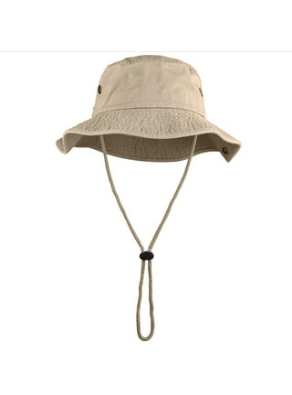 Tan Bucket Hat with String Wide Brim Hiking Fishing UV Sun Protection  unisex.