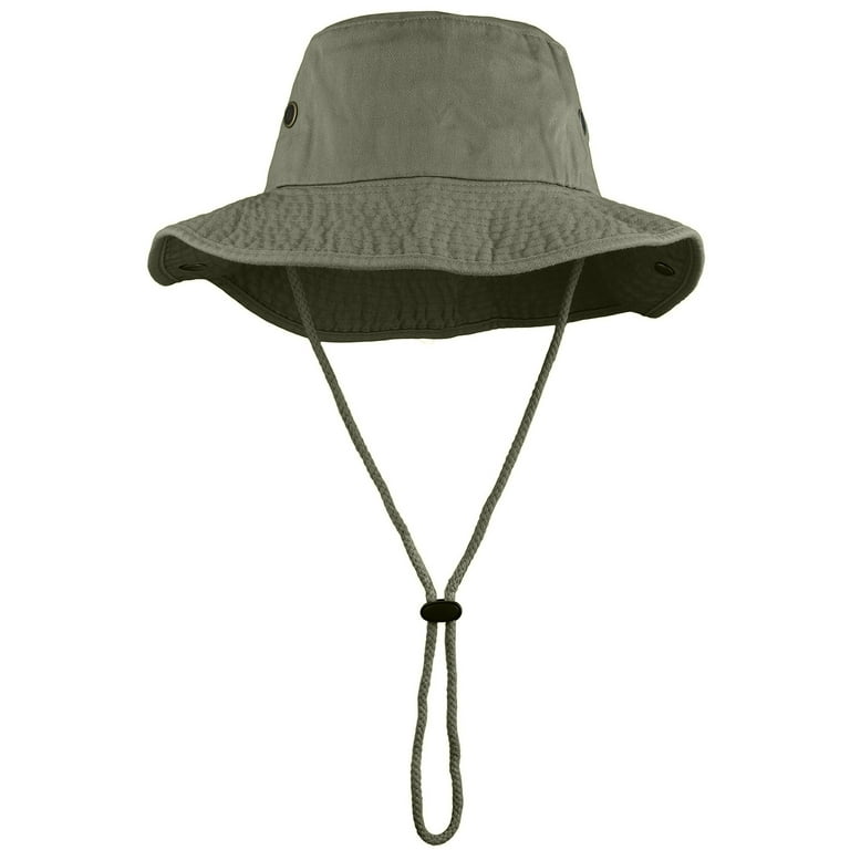 Wide Brim Hiking Fishing Safari Boonie Bucket Hats 100% Cotton UV Sun  Protection For Men Women Outdoor Activities L/XL Olive