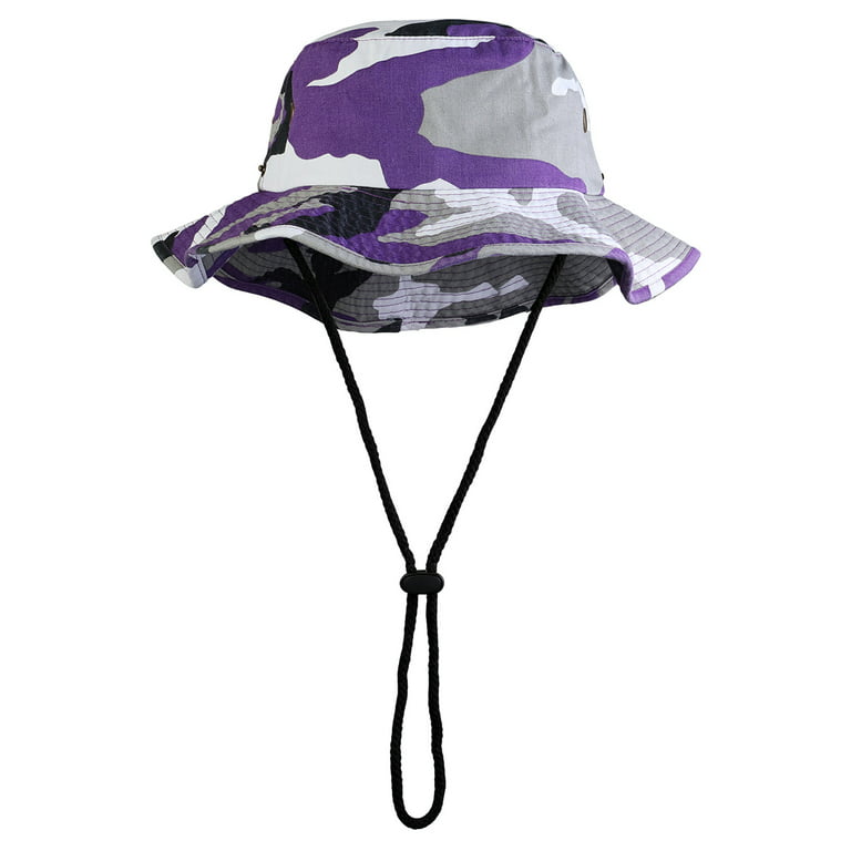 Wide Brim Hiking Fishing Safari Boonie Bucket Hats 100% Cotton UV Sun  Protection For Men Women Outdoor Activities L/XL Purple Camo