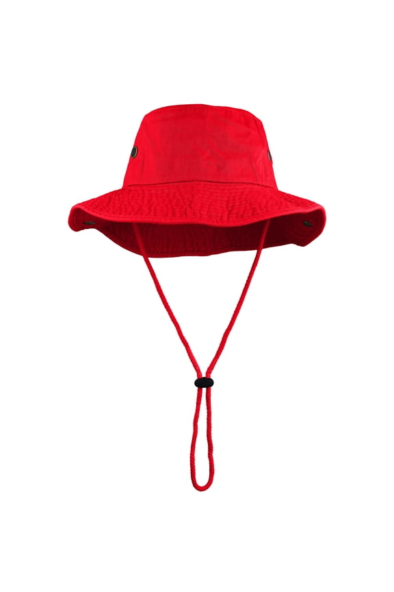 Wide Brim Hiking Fishing Safari Boonie Bucket Hats 100% Cotton UV Sun Protection For Men Women Outdoor Activities L/XL Red