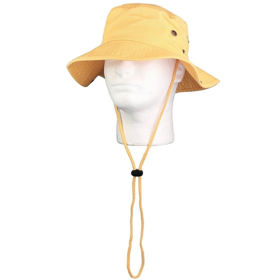Wide Brim Hiking Fishing Safari Boonie Bucket Hats 100% Cotton UV Sun Protection For Men Women Outdoor Activities L/XL Yellow