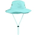 thumbnail image 1 of Wide Brim Hiking Fishing Safari Boonie Bucket Hats 100% Cotton UV Sun Protection For Men Women Outdoor Activities S/M Aqua, 1 of 7