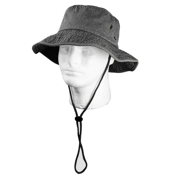 Wide Brim Hiking Fishing Safari Boonie Bucket Hats 100% Cotton UV Sun Protection For Men Women Outdoor Activities S/M Black Denim