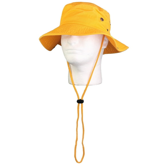 Wide Brim Hiking Fishing Safari Boonie Bucket Hats 100% Cotton UV Sun Protection For Men Women Outdoor Activities S/M Gold