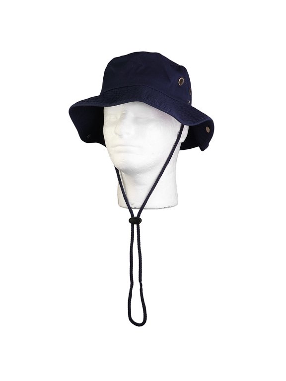 Wide Brim Hiking Fishing Safari Boonie Bucket Hats 100% Cotton UV Sun Protection For Men Women Outdoor Activities S/M Navy
