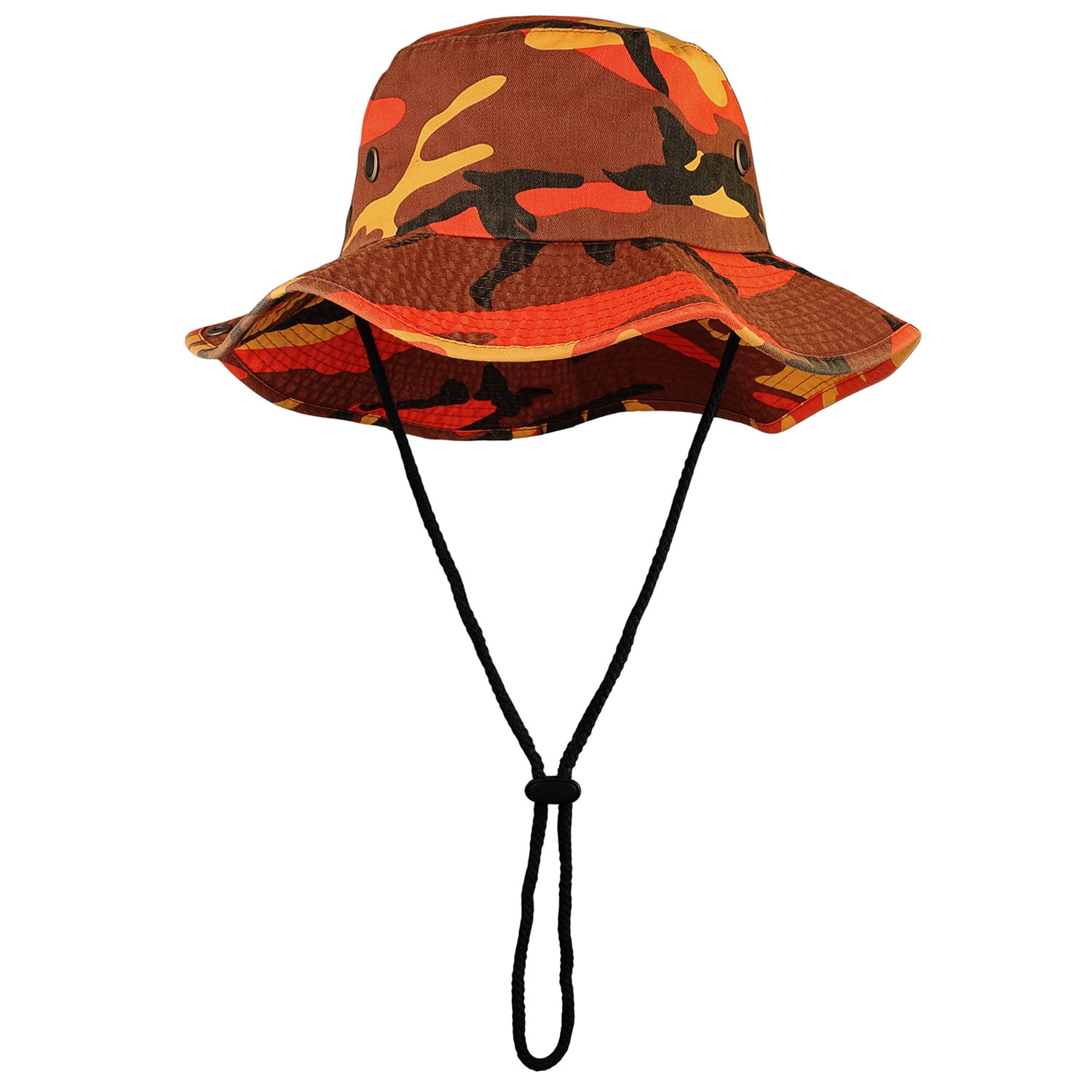 Wide Brim Hiking Fishing Safari Boonie Bucket Hats 100% Cotton UV Sun  Protection For Men Women Outdoor Activities S/M Orange Camo 