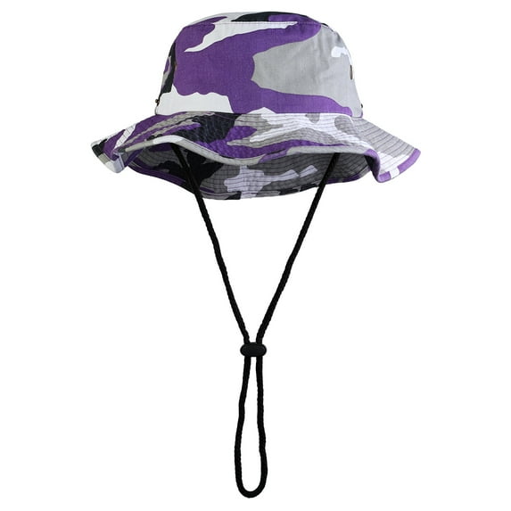 Wide Brim Hiking Fishing Safari Boonie Bucket Hats 100% Cotton UV Sun Protection For Men Women Outdoor Activities S/M Purple Camo