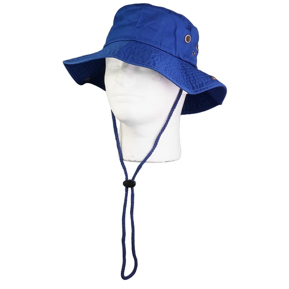 Wide Brim Hiking Fishing Safari Boonie Bucket Hats 100% Cotton UV Sun Protection For Men Women Outdoor Activities S/M Royal Blue