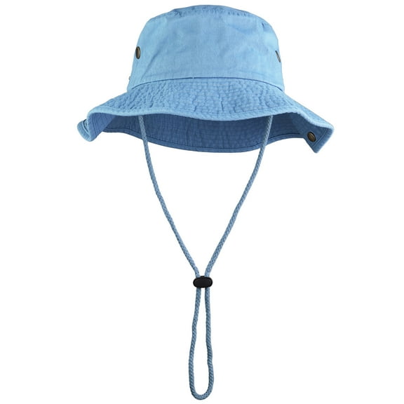 Wide Brim Hiking Fishing Safari Boonie Bucket Hats 100% Cotton UV Sun Protection For Men Women Outdoor Activities S/M Sky Blue